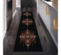 Losange Géométrie Dorée Tapis de Couloir Long 60 x 180 cm, Futurisme pour Technologie Tapis Cuisine Devant Evier Antidérapant Lavable, Carpet pour Salon Chambre à Coucher Descente de lit Interieur