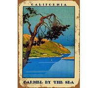 Losea Carmel by The Sea California Beach Travel Plaque en métal vintage pour décoration murale de maison et garage 40,6 x 30,5 cm