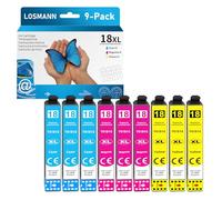 LOSMANN 18XL Cartouches d'encre compatibles pour Epson 18 XL pour Home XP-322 XP-305 XP-215 XP-225 XP-412 XP-422 XP-325 XP-312 XP-315 XP-205 XP-415 XP-425 (Cyan, Magenta, Jaune, 9-Pack)
