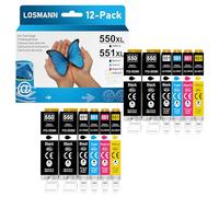 LOSMANN Cartouches d'encre compatibles pour Canon PGI-550 XL CLI-551 XL pour Pixma MX725 MX925 MX920 MG5650 MG5550 MG6650 iP7250 iX6850 iP7200 MG5400 MG6350 MG6450 MG5450 MG7150 MG7500 (12-Pack)