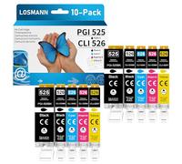LOSMANN PGI-525 CLI-526 Cartouche d'encre Compatible pour Canon 525 526 pour PIXMA MG5140 MG5350 MG5150 MG5250 IP4850 IP4950 IX6550 MX885 MX715 MG6150 MG6250 MX895 MG8150 MG8250 (10-Pack)