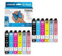 LOSMANN T080X Cartouches d'encre compatibles pour Epson T0801 T0802 T0803 T0804 T0805 T0806 Multipack pour Stylus Photo R265 R360 R285 RX585 PX700W P50 PX650 PX810FW PX710W PX820FWD PX720WD (12-Pack)