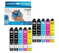 LOSMANN T1295 Cartouches d'encre compatibles pour Epson T1291 T1292 T1293 T1294 pour Workforce WF-3520 WF-3540 WF-7525 WF-7515 Stylus SX235W SX425W SX435W SX445W SX535WD BX630FW (10-Pack)