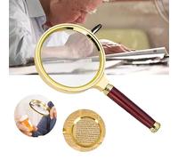 LOSOO Loupe Vintage - Lecture 10X - Loupe en cuivre Antique avec poignée en Bois Santal, loupe à Fort grossissement pour la Lecture