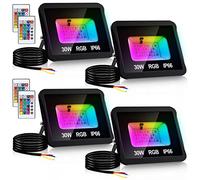 Lospitch 4 Projecteur 30W RGB coloré, projecteur extérieur à changements de couleur LED RVB étanche IP66, dimmable, 16 couleurs 4 modes, fonction mémoire, intérieur extérieur couloir scène jardin