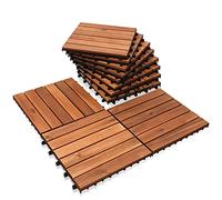 Lospitch Dalles Terrasse Bois en bois d'acacia, 30x30 cm Dalles revêtement de Sol avec Drainage, Emboîtables et ultra simples à installer(6 Lattes | 55 pièces | 5m²)