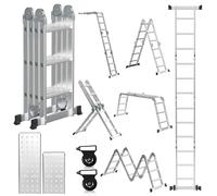 Lospitch Échelle Multifonction 4 x 3-360 cm - 7 en 1 - avec 2 Plateformes - en Aluminium - avec 2 roulettes de Transport jusqu'à 150 kg - Échelle de Travail à 12 marches - Argenté