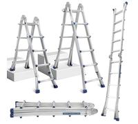 Lospitch Échelle multifonctionnelle, 402 cm, échelons 4 x 4, 3 en 1, en aluminium, télescopique, réglable, antidérapante, pliable, capacité de charge jusqu'à 150 kg