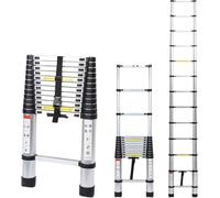 Lospitch Échelle télescopique avec Crochet Amovible, échelle Extensible de 3,8 m en Aluminium, échelle Pliante télescopique Capacité de Charge de 150 kg