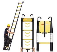 Lospitch Échelle télescopique en Aluminium de 3,8 m avec Fermeture en Douceur, Retrait à Un Bouton, antidérapante avec 2 Crochets Amovibles, capacité de Charge 150 kg, Noire