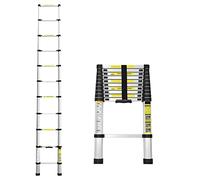 Lospitch Échelle télescopique Pliable en Aluminium - 3,2 m - avec mécanisme de Verrouillage à Ressort - Charge maximale : 150 kg - pour Maison, Grenier, Jardin Argent