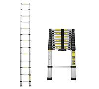 Lospitch Échelle télescopique Pliable en Aluminium - 3,8 m - avec mécanisme de Verrouillage à Ressort - Charge maximale : 150 kg - pour Maison, Grenier, Jardin Argent