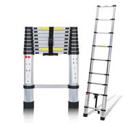 Lospitch Échelle télescopique Pliable en Aluminium avec Crochet, 2,6 m avec mécanisme de Verrouillage à Ressort - Charge maximale : 150 kg - pour Maison, Grenier, Jardin