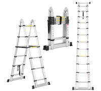 Lospitch Échelle télescopique Pliable en Aluminium de 3,8 m avec stabilisateur, échelle Pliante de qualité supérieure et échelle Pliable en Aluminium de 150 kg de Charge