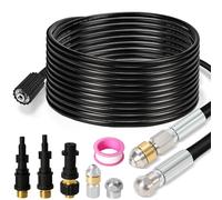 Lospitch Kit de tuyau de nettoyage de canalisations 30 m, avec buses rigides et rotatives, 3 adaptateurs, pour nettoyeurs haute pression courants, kit universel de nettoyage de canalisations