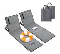 Lospitch Lot de 2 chaises de plage pliables, légères, tapis de plage rembourrés, sac à main, compartiments de rangement, coussin intégré avec réglage à 5 vitesses, tissu résistant à l'usure (158 cm,