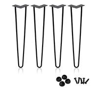 Lospitch Lot de 4 pieds de table en épingle à cheveux - Pieds de table basse - Diamètre : 12 mm - Noir - Métal robuste - Style moderne - 45 cm - Pieds à 2 barres