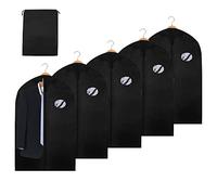 Lospitch Lot de 5 sacs à vêtements 100 x 60 cm - En tissu non-tissé épais pour vêtements avec fenêtre Sac à chaussures de vêtements et rangement de manteaux de voyage noir