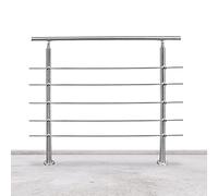 Lospitch Main courante en acier inoxydable, 180 cm, avec 5 traverses intérieures et extérieures, rampe d'escalier pour balcon, parapet, escaliers, angle réglable, Ø 42 mm