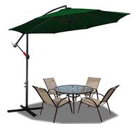 Lospitch Parasol déporté en aluminium avec manivelle, protection UV et imperméable, parasol de jardin, vert, Ø350cm