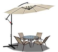 Lospitch Parasol déporté en aluminium avec manivelle, protection UV et imperméable, parasol de jardin, beige, Ø350cm