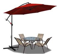 Lospitch Parasol déporté en aluminium avec manivelle, protection UV et imperméable, parasol de jardin, rouge, Ø350cm