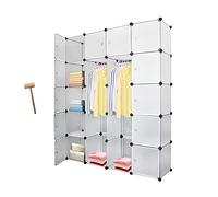 Lospitch Penderie - Système d'étagère Portable - 20 Cubes - Armoire Ouverte - en Plastique - avec Portes - Blanc - 180 x 142 x 37 cm