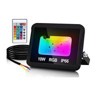 Lospitch Projecteur RGB 10W avec télécommande, projecteur LED RVB à changement de couleur, 16 couleurs 4 modes, extérieur étanche IP66 pour jardin, garage, arbre, mariage [Classe énergétique A++]