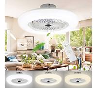Lospitch Ventilateur de plafond avec éclairage, 80W LED Fan Plafonnier avec Télécommande, Moderne Dimmable (3000K-6500K) LED Fan Plafonnier Silencieux Salon Ventilateur Plafonnier, blanc(Ø55CM)