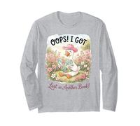 Lost in a Book Goose Reading in Flower Garden Graphic Manche Longue