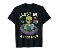 Lost In Good Book Nerd Alien Reading Space UFO Book Lover T-Shirt