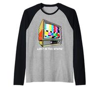 Lost in The Static Retro TV Glitch Art Manche Raglan
