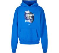 Lost Youth Sweat-shirt 'World' bleu cobalt / bleu foncé / vert gazon / blanc, Taille S