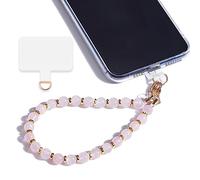 Lostars Dragonne de téléphone en perles de marbre, cordon amovible avec languette d'attache, bracelet mains libres, poignée réglable pour téléphone portable pour femme (quartz rose, pierre)