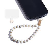 Lostars Dragonne de téléphone en perles de marbre, cordon amovible avec languette d'attache, bracelet mains libres, poignée réglable pour téléphone portable pour femme (marbre-blanc, pierre)