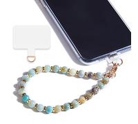 Lostars Dragonne de téléphone en perles de marbre - Cordon amovible avec languette d'attache - Mains libres - Réglable - Pour femme - Amazonite, pierre