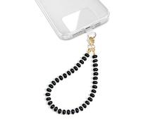 Lostars Dragonne de téléphone en perles de pierre naturelle, breloque de téléphone faite à la main avec languette d'attache, dragonne amovible (noir obsidienne)