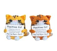 LOSTTYPE Deux petits chats actifs, crochetés à la main, cadeaux inspirants pour chats avec messages encourageants, en jaune et orange