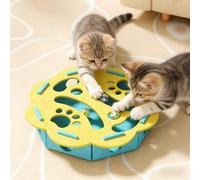 LOSTTYPE Jouet pour chat (jaune), puzzle interactif pour chat - Boîte magique interactive en feutre avec 3 boules de cloche (30 x 7,5 cm) - Couleurs adaptées aux chatons, matériau doux et sûr pour les