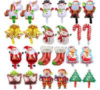 Lostwry Ballon de Noël, 24 Pièces Ballons en Aluminium de Noël, Père Noël Gonflable/Bonhomme de neige/Renne Ballon d'hélium pour décoration de fête de Noël