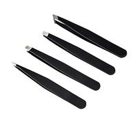 Losueeun Lot de 4 pinces à épiler antistatiques en acier inoxydable pour bricolage des sourcils - Noir