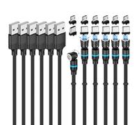 Losuesme Lot de 6 câbles de charge magnétiques - 0,5 m + 1 m + 1 m + 2 m + 2 m + 3 m - Rotation à 540 ° - Câble USB C - Câble de charge rapide magnétique avec lumière LED - Pour appareils Micro USB