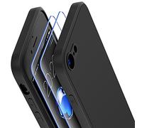 Losvick Coque pour iPhone SE 2022 5G/iPhone SE 2020 avec 2 X Verre trempé, Coque iPhone SE Silicone Liquide Souple Antichoc Bumper Protection Etui Case Cover pour iPhone SE3/SE2020/8/7 - Noir