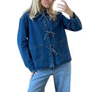 LOSVIP Chemise Femme Manches Longues à Lacets Noeud Chemise Cravate Avant pli Petit Haut Streetwear Chemises Manches Longues pour Femmes Ajustées Bleu (Dark Blue, S)