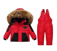 LOSVIP Combinaison de neige pour bébé garçon et fille avec capuche en fourrure - Imperméable - Rembourrée - Thermique - Deux pièces - Veste de ski - Pantalon de ski, rouge, 6-12 mois