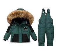 LOSVIP Combinaison de neige pour bébé garçon et fille avec capuche en fourrure - Imperméable - Rembourrée - Thermique - Deux pièces - Veste de ski - Pantalon de ski, vert, 6-12 mois