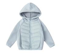 LOSVIP Veste d'hiver pour garçons et filles - Veste polaire patchwork matelassée en coton rembourré - Manteau d'hiver avec capuche, bleu clair, 150