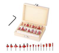 Losxuido Lot de 15 fraises pour défonceuse à tige de 6 mm - Fraise à rainurer - Fraise à profiler - Avec coffret en bois pour le travail du bois (6 mm rouge)