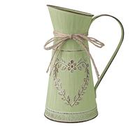 LOSYHU Pichet vintage en métal pour fleurs, pot à fleurs shabby chic, vase à fleurs galvanisé vert ferme avec poignée, vase décoratif rustique en métal pour décoration de jardin et de maison