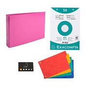 Lot 1 Classeur + 100 Fiches Bristol A5 + 4 Intercalaires + 1 Index Adhésif (Rose)